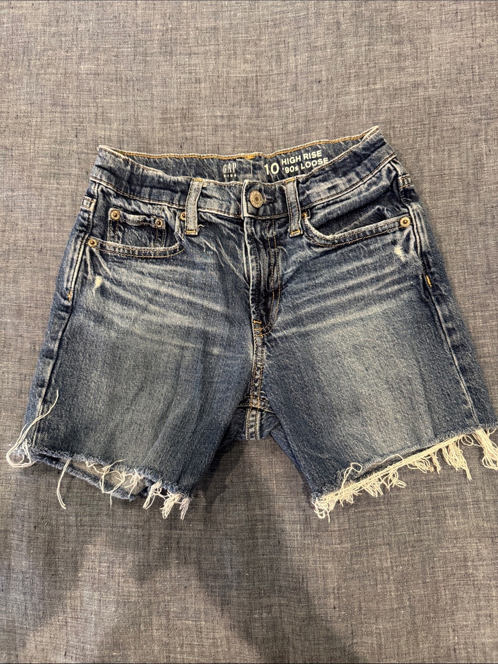 GAP Distressed High-Rise Denim Shorts in Medium Blue